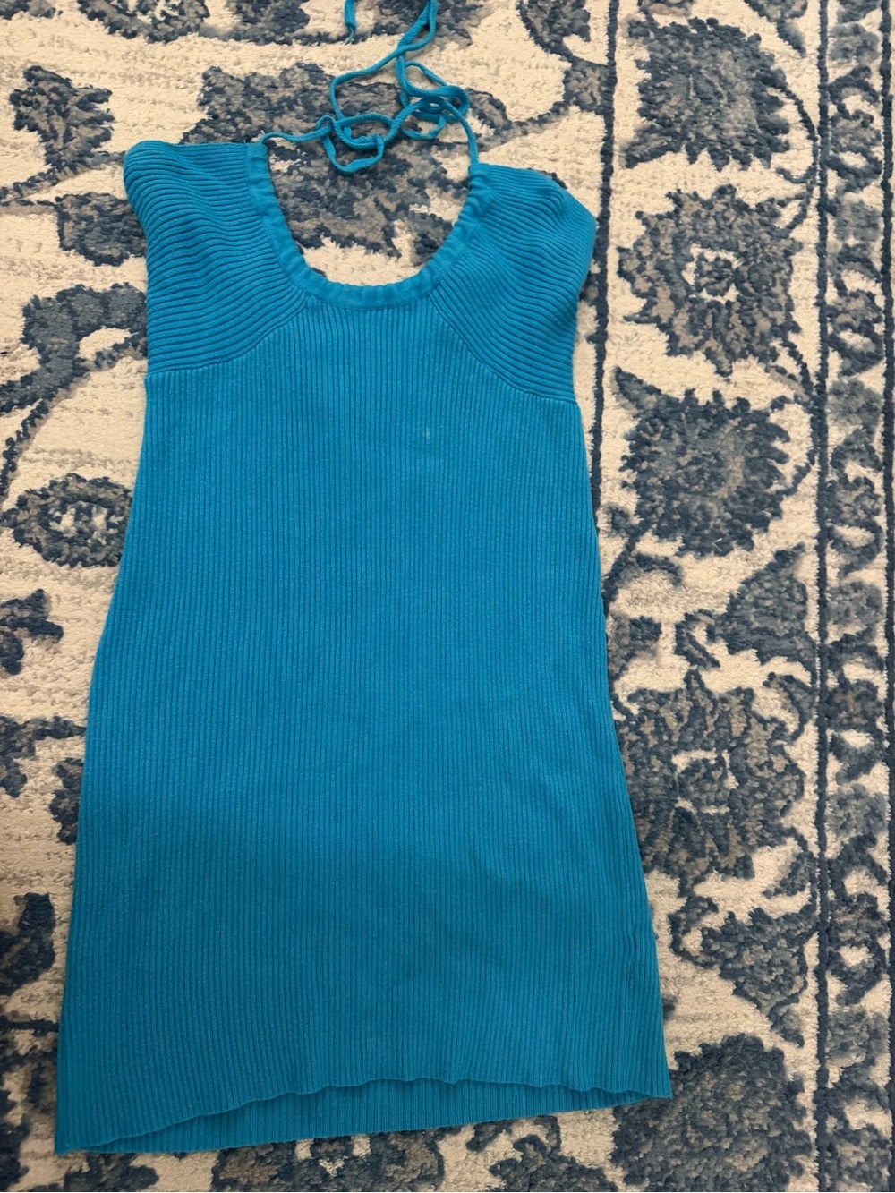 Bright Teal Ribbed Halter Knit Dress